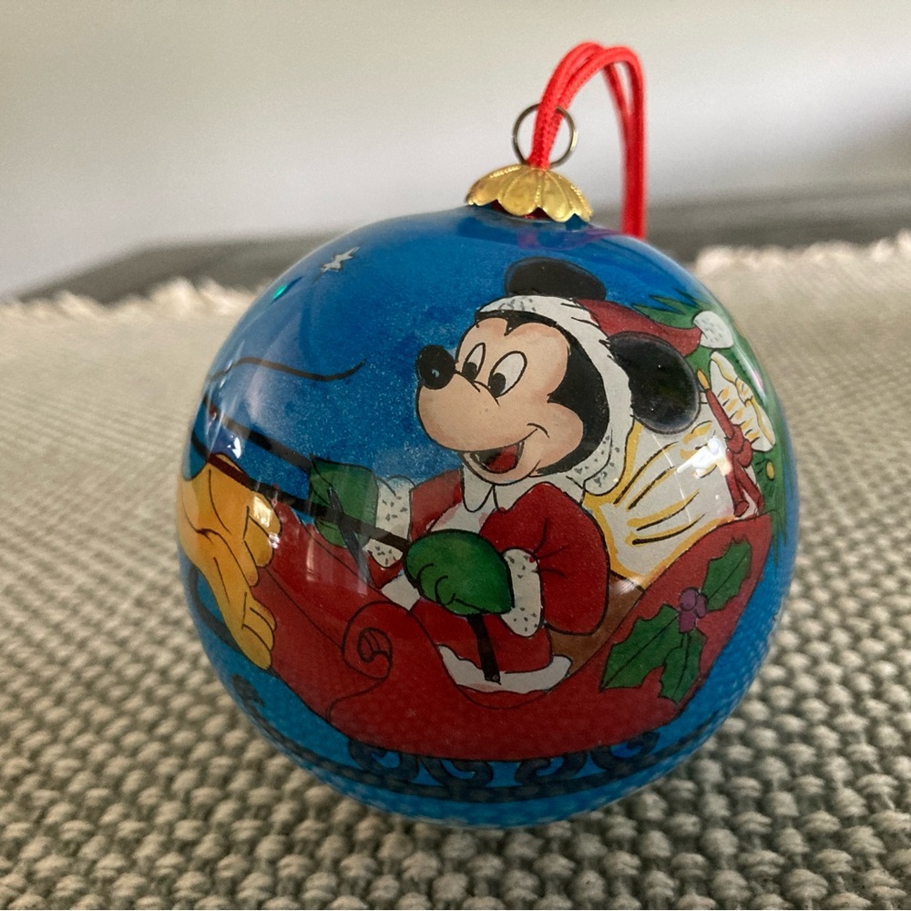 Vintage Disney Park hand blown/hand painted glass Mickey ornament.